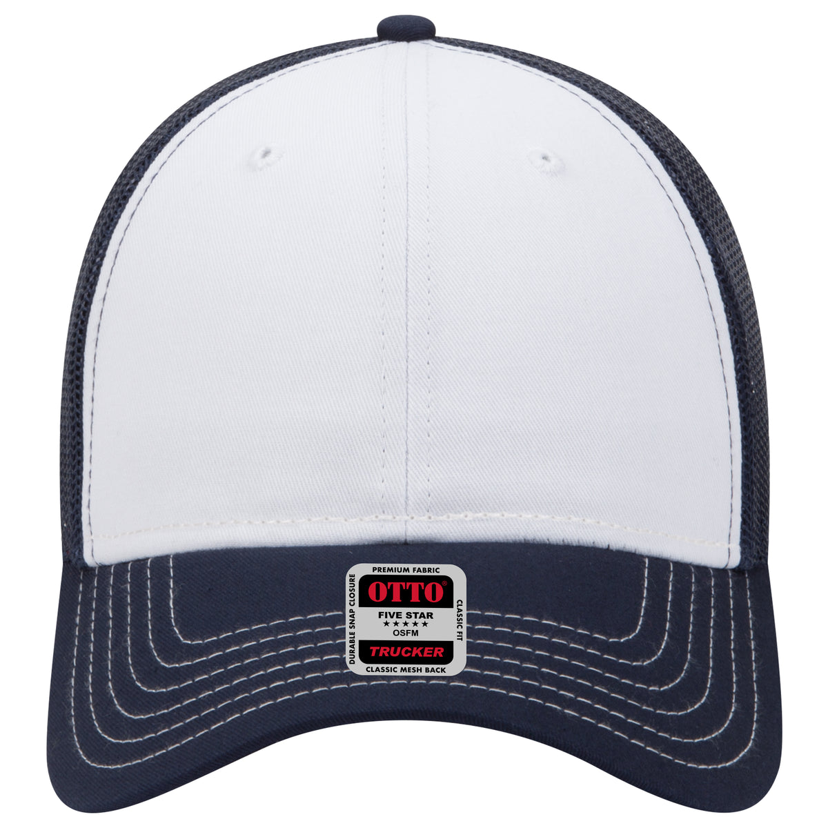 OTTO CAP 6 Panel Low Profile Mesh Back Trucker Hat OTTO 83-1239 Otto Cap 041604 - Nvy/Wht/Nvy OSFM - Adult