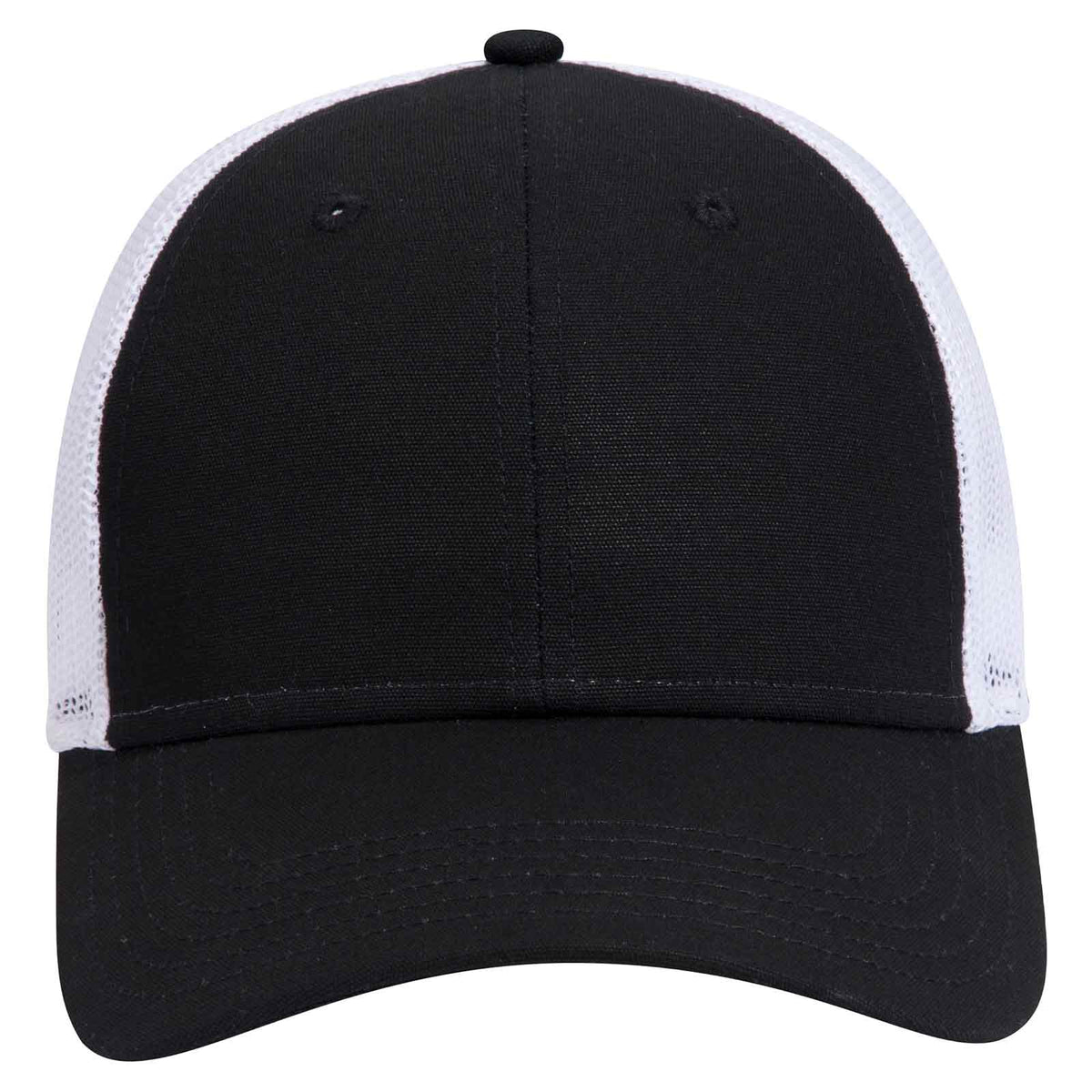 OTTO CAP 6 Panel Low Profile Mesh Back Trucker Hat OTTO 83-1273 Otto Cap 030316 - Blk/Blk/Wht OSFM - Adult