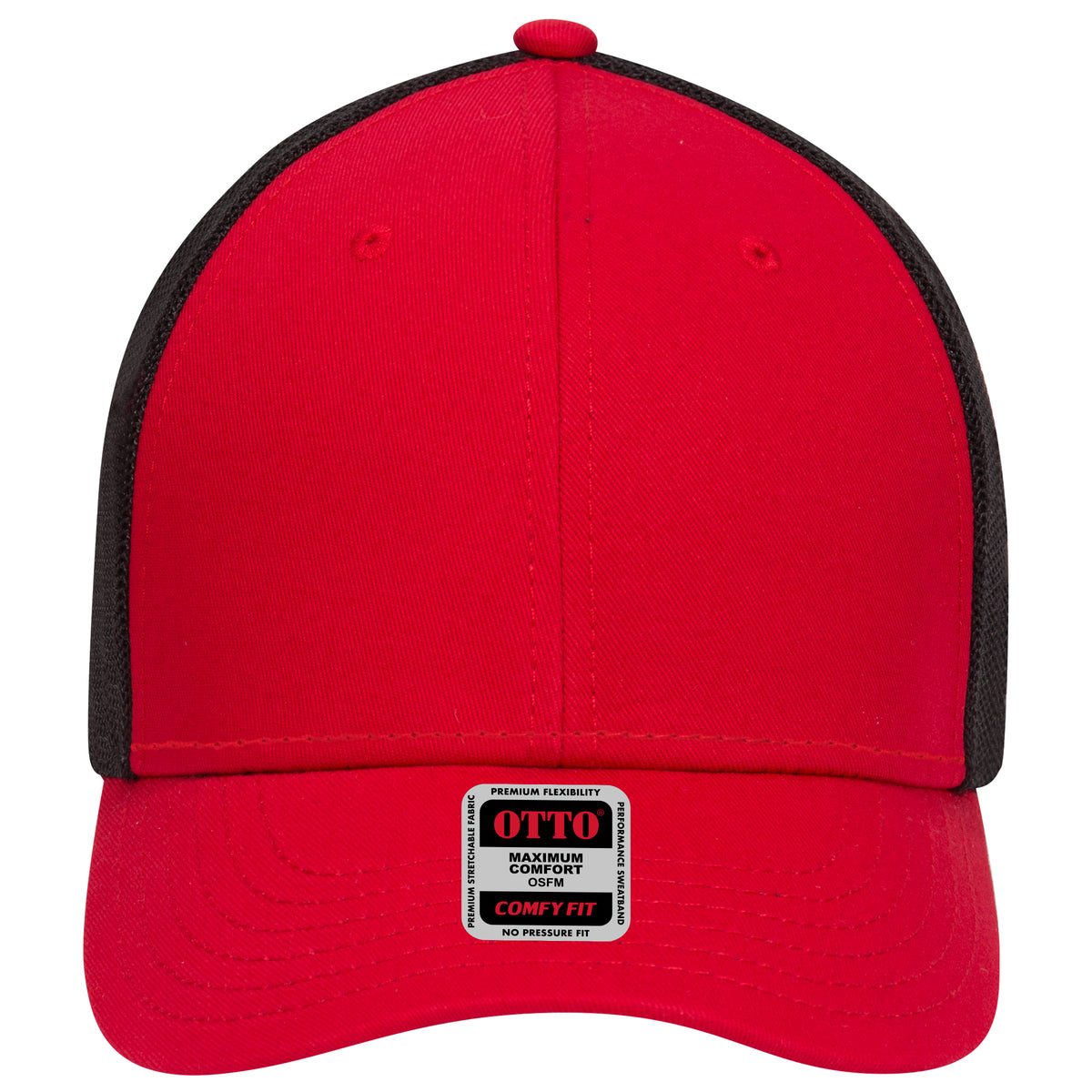 OTTO CAP "OTTO COMFY FIT" 6 Panel Low Profile Mesh Back Baseball Cap OTTO 83-1299 Otto Cap 020203 - Red/Red/Blk OSFM - Adult