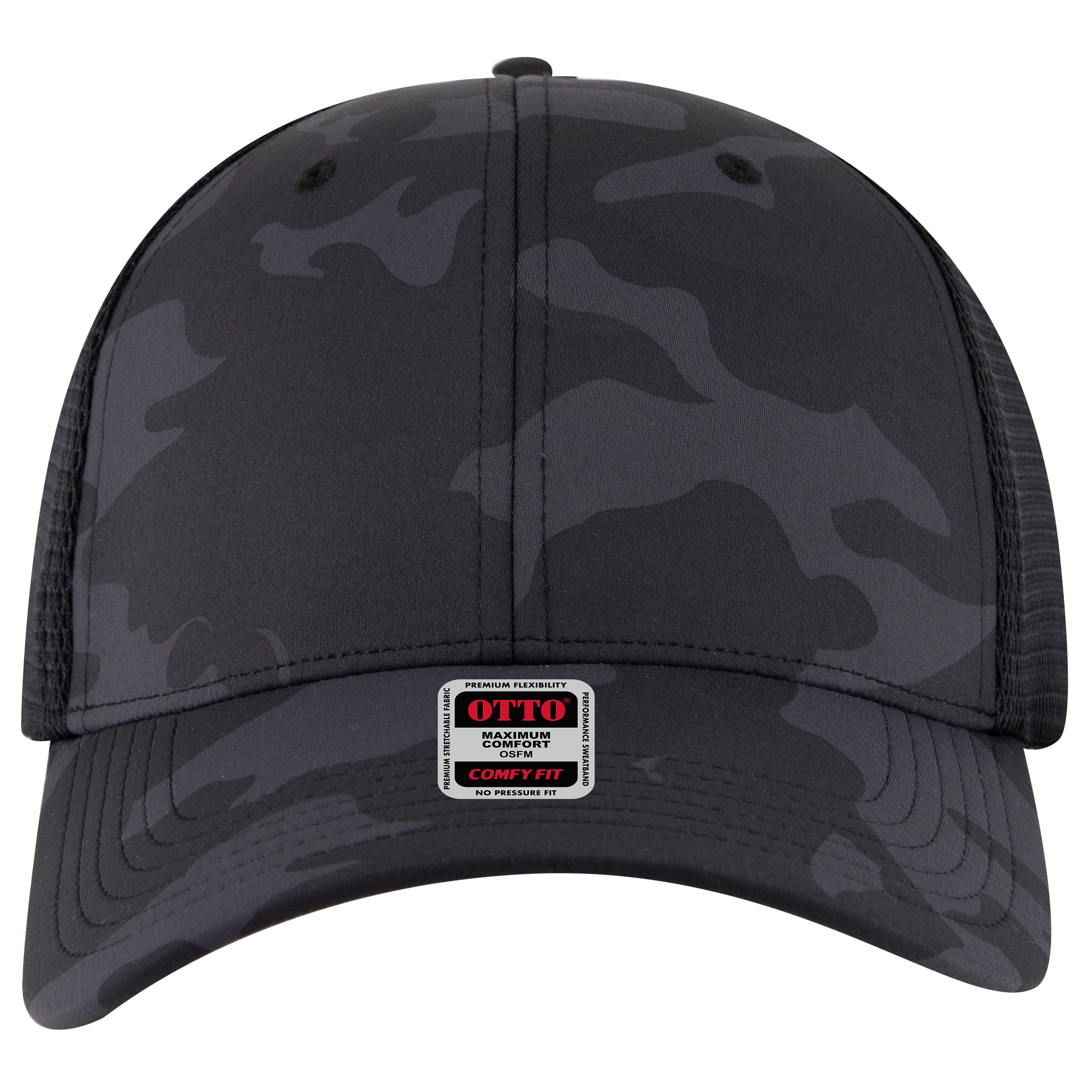 OTTO CAP "OTTO COMFY FIT" 6 Panel Low Profile Mesh Back Trucker Hat OTTO 83-2 Otto Cap 250303 - Ch. Gry/Blk/Blk OSFM - Adult