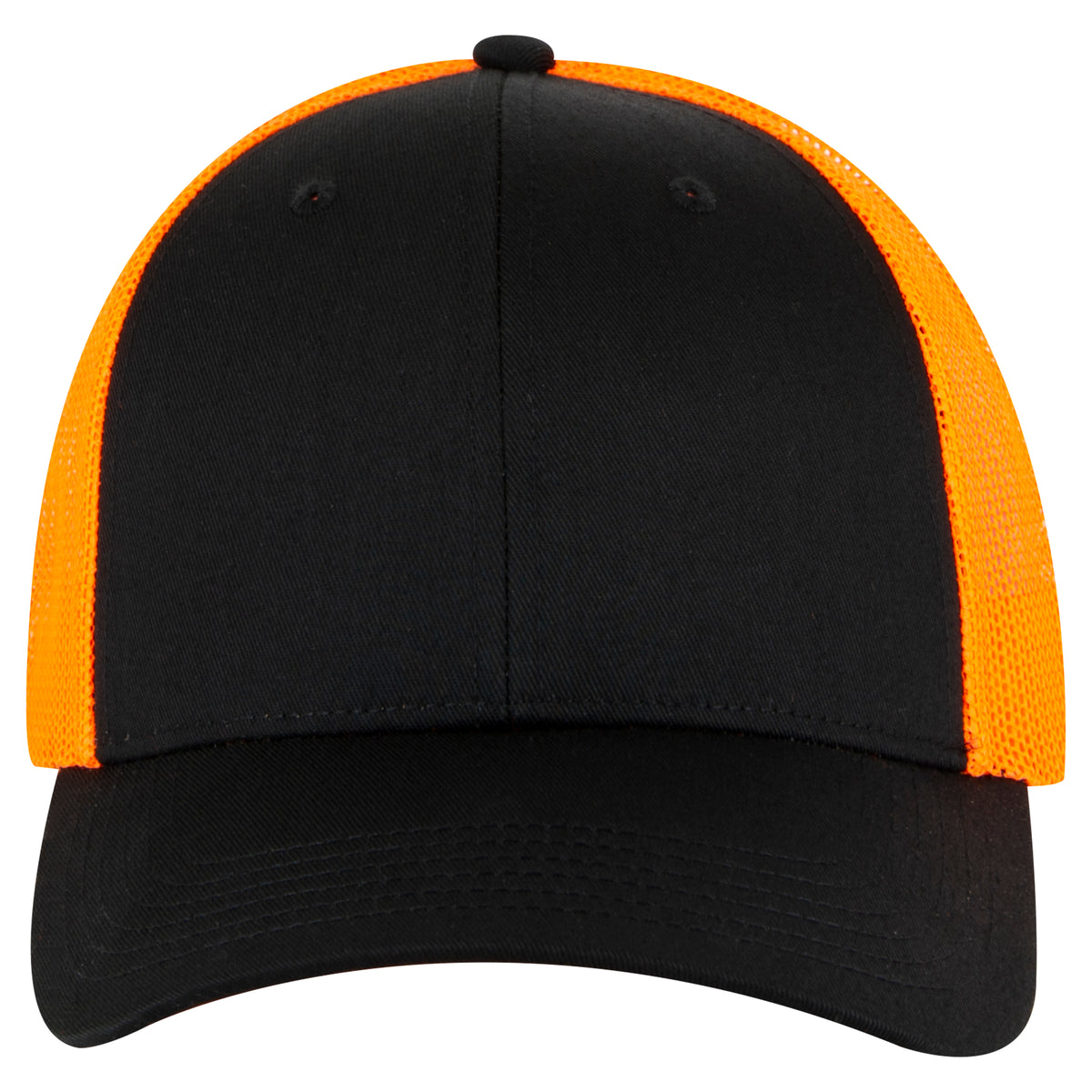 OTTO CAP 6 Panel Low Profile Mesh Back Trucker Hat OTTO 83-473 Otto Cap 030309 - Blk/Blk/N Org OSFM - Adult