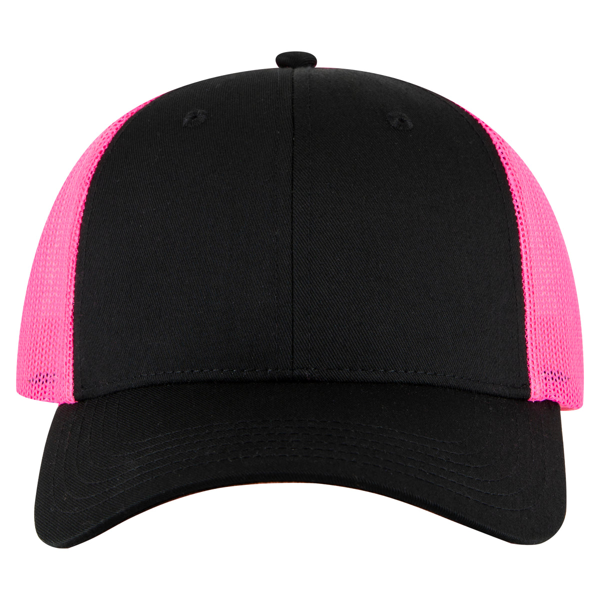 OTTO CAP 6 Panel Low Profile Mesh Back Trucker Hat OTTO 83-473 Otto Cap 030389 - Blk/Blk/N.Pnk OSFM - Adult