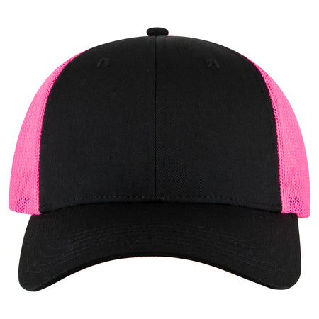 OTTO CAP 6 Panel Low Profile Mesh Back Trucker Hat OTTO 83-473 Otto Cap 030389 - Blk/Blk/N.Pnk OSFM - Adult