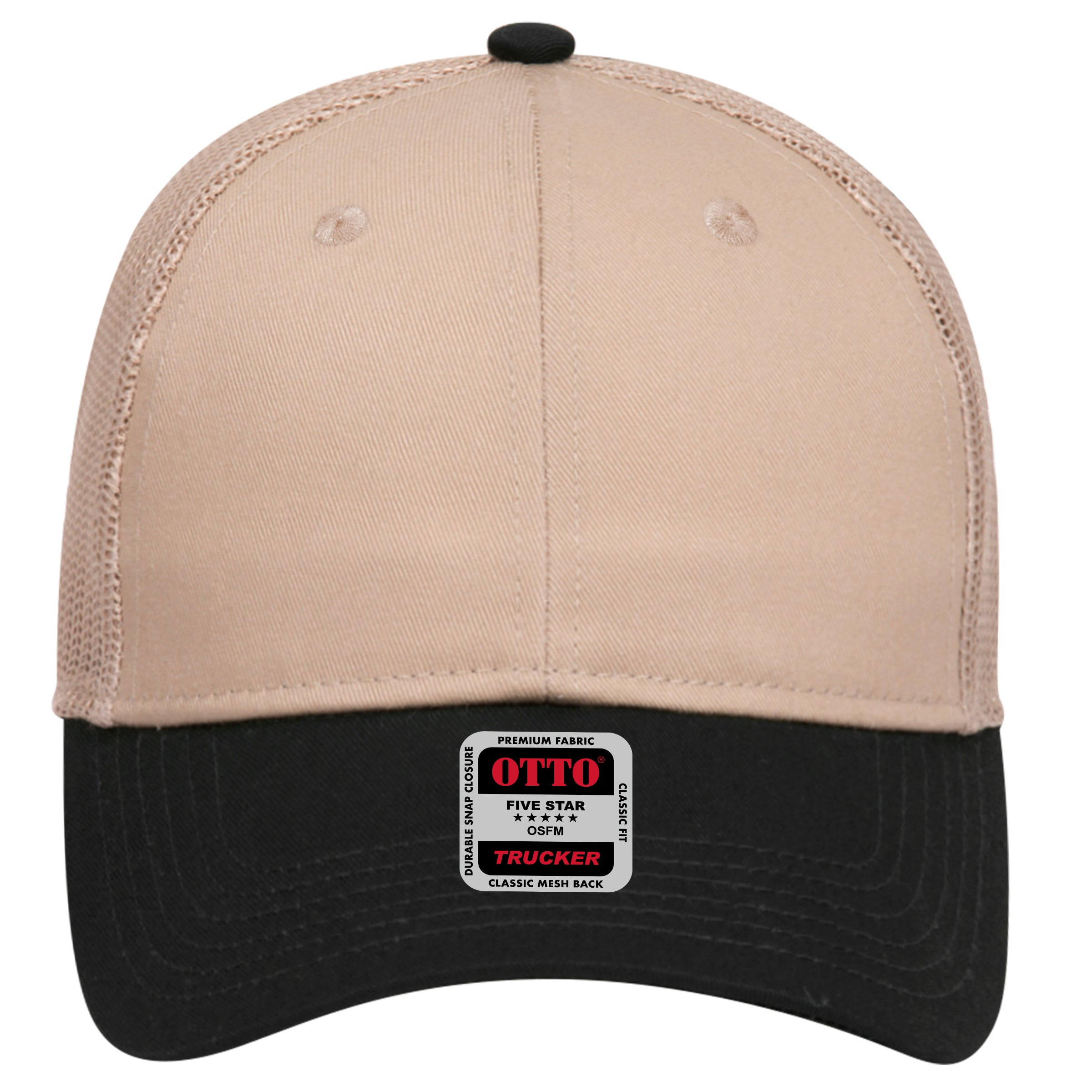 OTTO CAP 6 Panel Low Profile Mesh Back Trucker Hat OTTO 83-473 Otto Cap 0332 - Blk/Kha OSFM - Adult