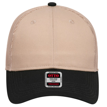 OTTO CAP 6 Panel Low Profile Mesh Back Trucker Hat OTTO 83-473 Otto Cap 0332 - Blk/Kha OSFM - Adult