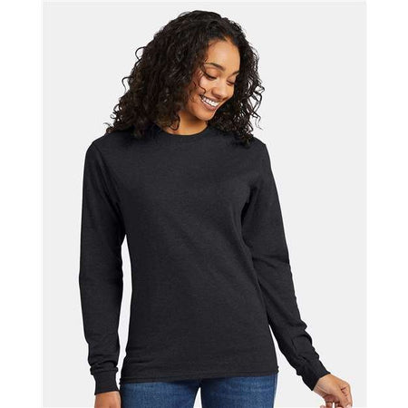 Hanes Essential-T Long Sleeve T-Shirt - Charcoal Heather - Hanes 5286 Hanes Charcoal Heather S