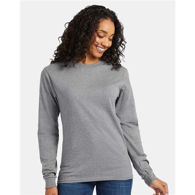 Hanes Essential-T Long Sleeve T-Shirt - Oxford Grey - Hanes 5286 Hanes Oxford Grey S