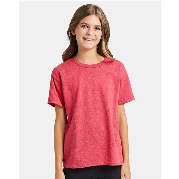 Hanes Ecosmart™ Youth T-Shirt - Heather Red - Hanes 5370 Hanes Heather Red XS