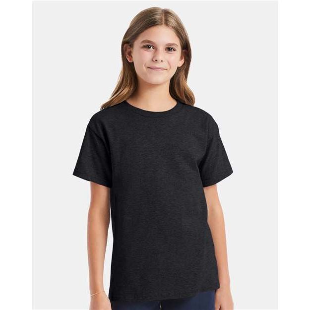 Hanes Essential-T Youth T-Shirt - Charcoal Heather - Hanes 5480 Hanes Charcoal Heather XS