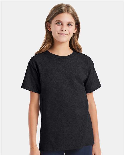 Hanes Essential-T Youth T-Shirt - Charcoal Heather - Hanes 5480 Hanes Charcoal Heather XS