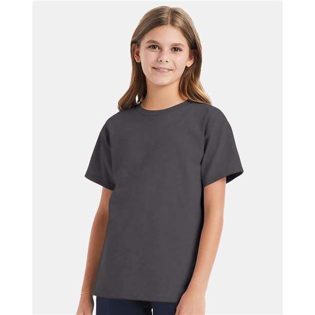 Hanes Essential-T Youth T-Shirt - Smoke Grey - Hanes 5480 Hanes Smoke Grey XS