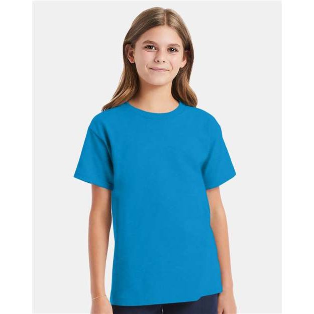 Hanes Essential-T Youth T-Shirt - Teal - Hanes 5480 Hanes Teal XS