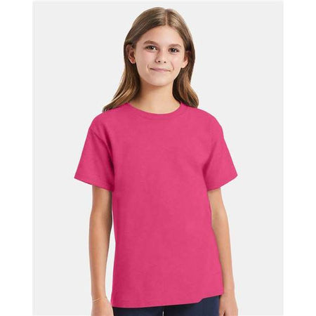 Hanes Essential-T Youth T-Shirt - Wow Pink - Hanes 5480 Hanes Wow Pink XS