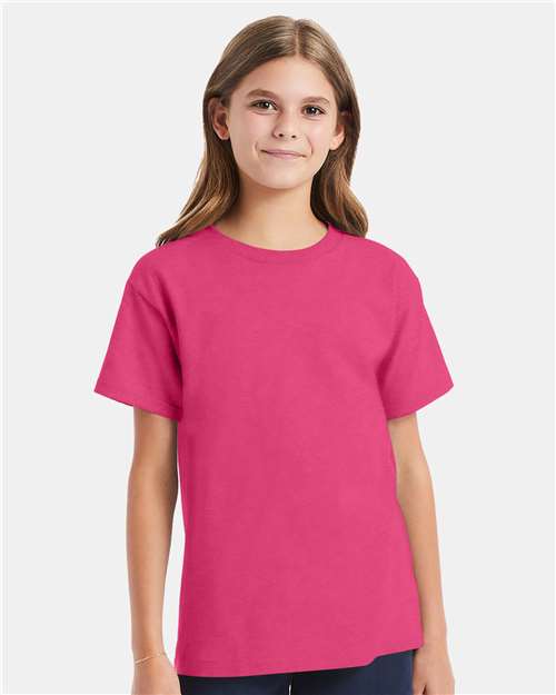 Hanes Essential-T Youth T-Shirt - Wow Pink - Hanes 5480 Hanes