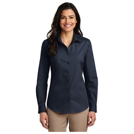 Joe' USA Ladies Long Sleeve Carefree Poplin Shirt Women's My Store XS River Blue Navy