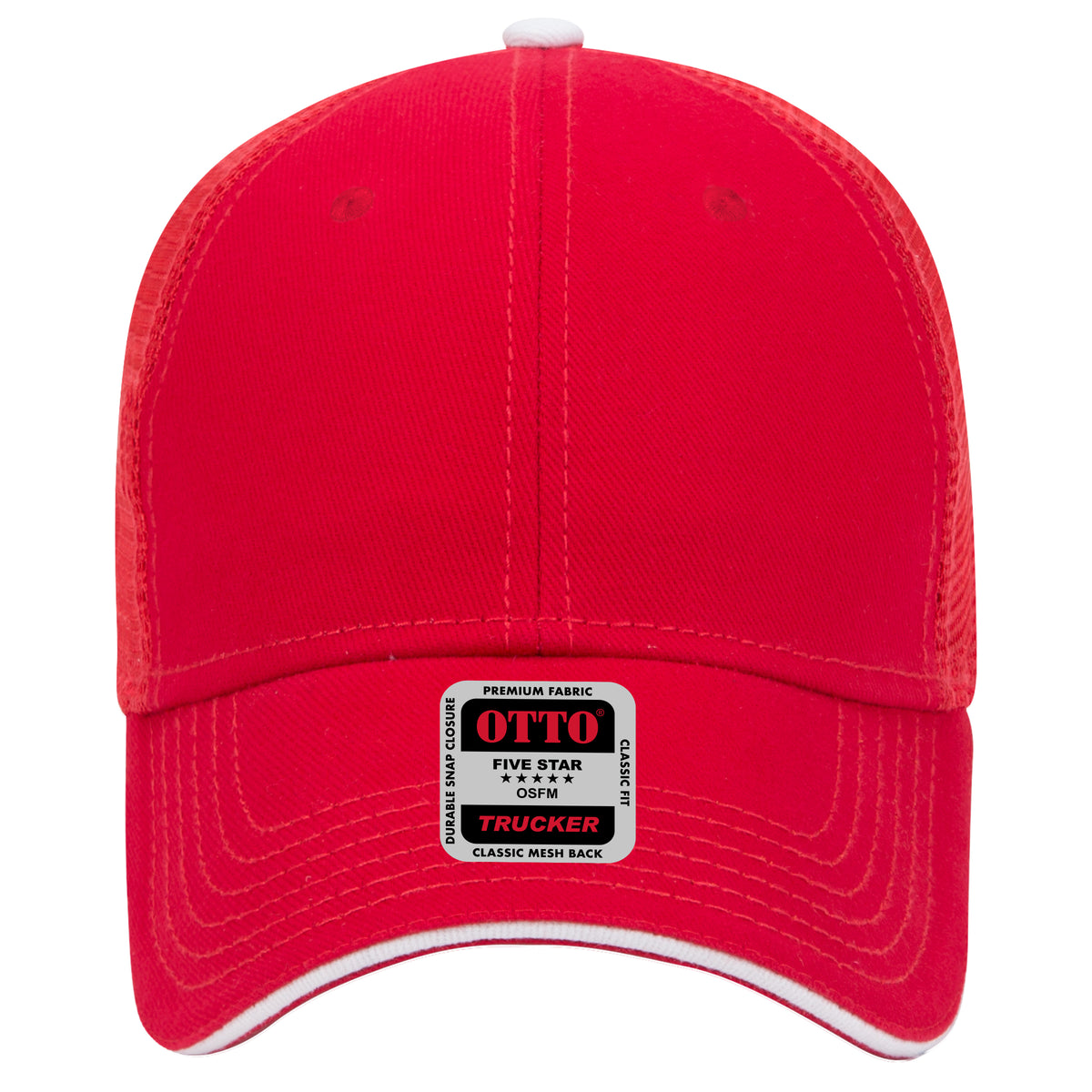 OTTO CAP 6 Panel Low Profile Mesh Back Trucker Hat OTTO 84-482 Otto Cap 020216 - Red/Red/Wht OSFM - Adult