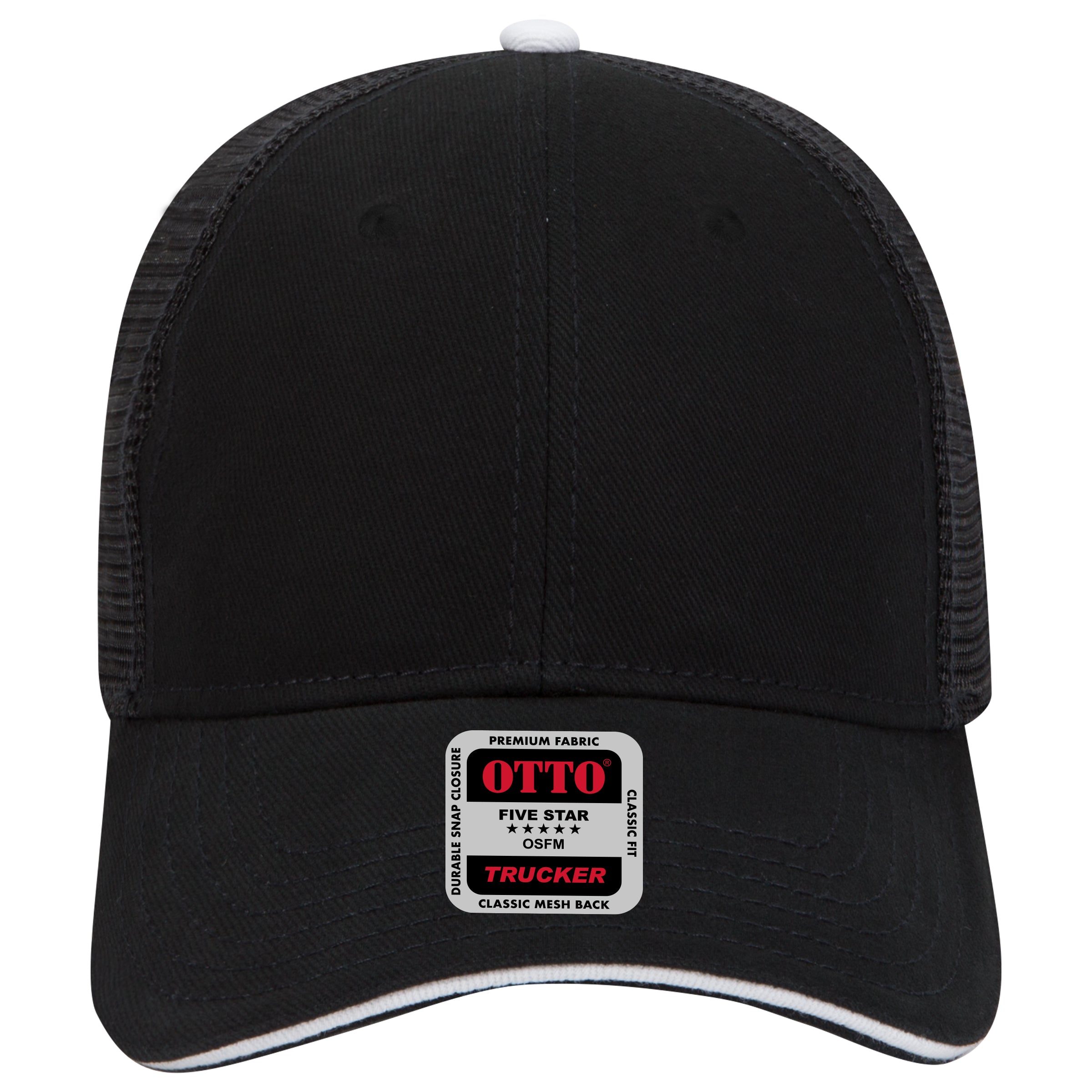 OTTO CAP 6 Panel Low Profile Mesh Back Trucker Hat OTTO 84-482 Otto Cap 030316 - Blk/Blk/Wht OSFM - Adult