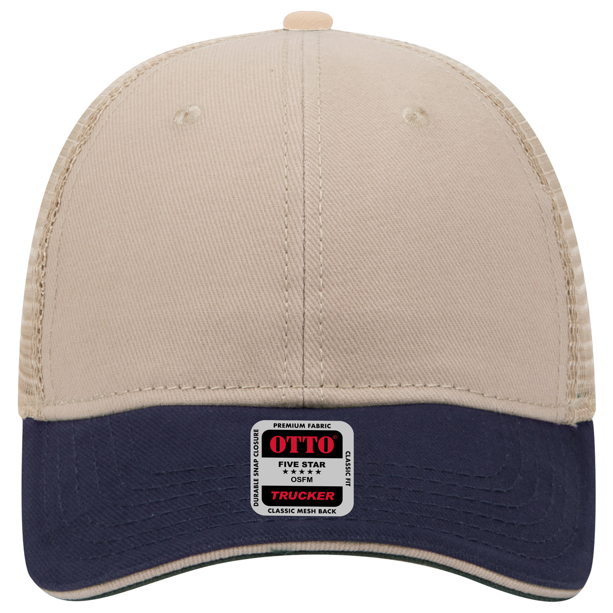 OTTO CAP 6 Panel Low Profile Mesh Back Trucker Hat OTTO 84-482 Otto Cap 043232 - Nvy/Kha/Kha OSFM - Adult