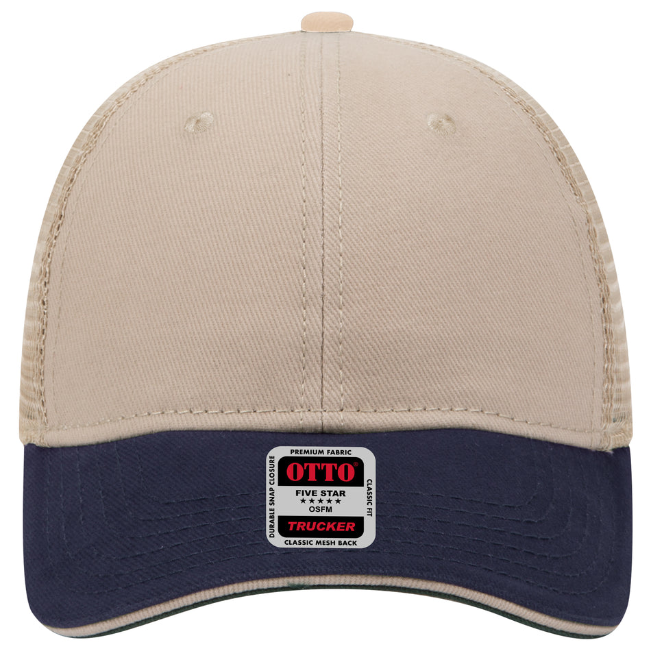 OTTO CAP 6 Panel Low Profile Mesh Back Trucker Hat OTTO 84-482 Otto Cap 043232 - Nvy/Kha/Kha OSFM - Adult