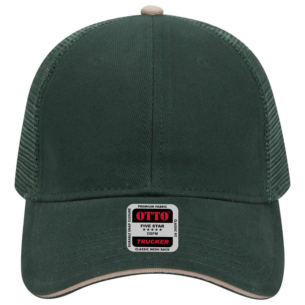 OTTO CAP 6 Panel Low Profile Mesh Back Trucker Hat OTTO 84-482 Otto Cap 171732 - Dk.Grn/Dk.Grn/Kha OSFM - Adult