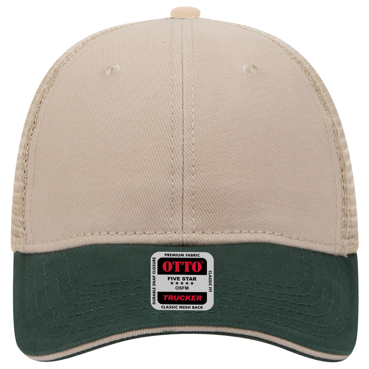 OTTO CAP 6 Panel Low Profile Mesh Back Trucker Hat OTTO 84-482 Otto Cap 173232 - Dk.Grn/Kha/Kha OSFM - Adult