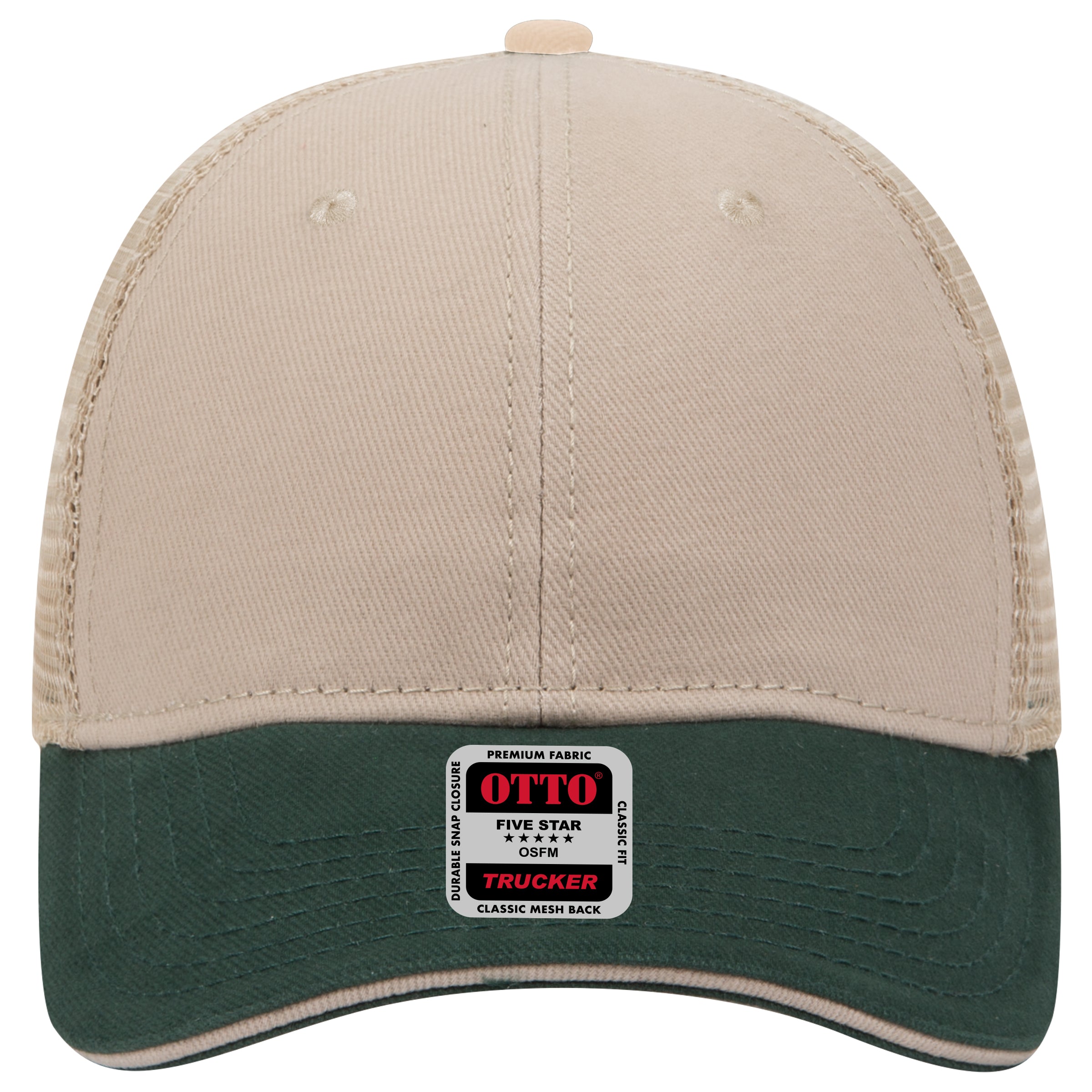 OTTO CAP 6 Panel Low Profile Mesh Back Trucker Hat OTTO 84-482 Otto Cap 173232 - Dk.Grn/Kha/Kha OSFM - Adult