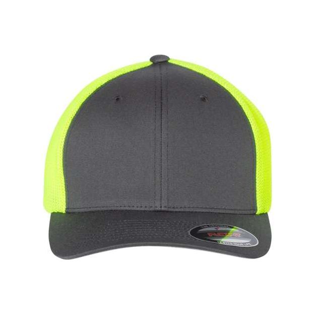 Flexfit Trucker Cap - Flexfit 6511 Flexfit Charcoal/ Neon Yellow One Size