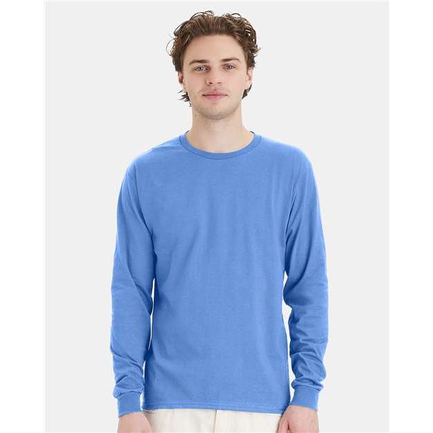 Hanes Essential-T Long Sleeve T-Shirt - Carolina Blue - Hanes 5286 Hanes Carolina Blue S