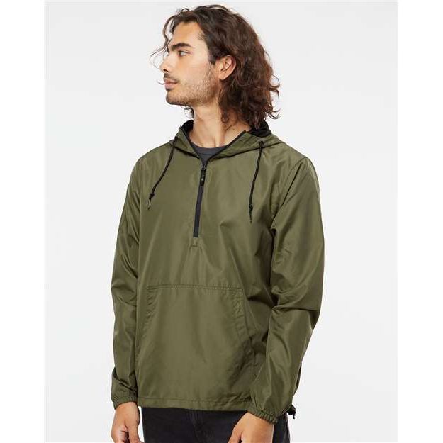 Independent Trading Co. Lightweight Quarter-Zip Windbreaker Pullover Jacket - Independent Trading Co. EXP54LWP Independent Trading Co. Army/ Black Zipper XS