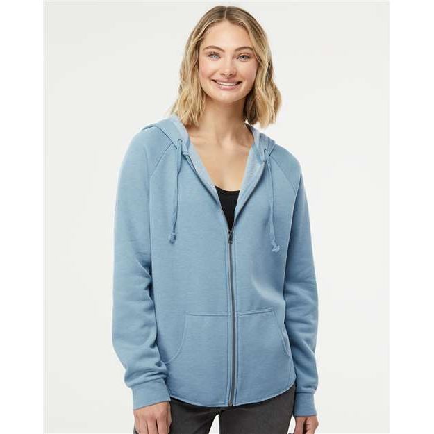 Independent Trading Co. Women's California Wave Wash Full-Zip Hooded Sweatshirt - Independent Trading Co. PRM2500Z Independent Trading Co. Misty Blue XS