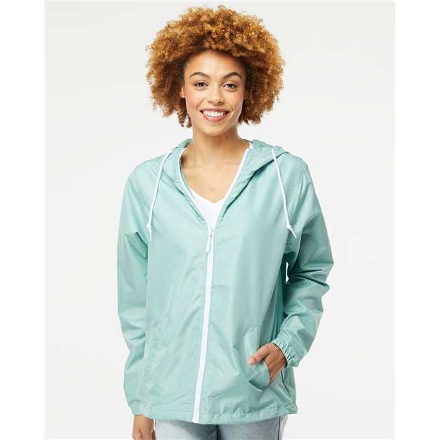 Independent Trading Co. Lightweight Windbreaker Full-Zip Jacket - Aqua/ White Zipper - Independent Trading Co. EXP54LWZ Independent Trading Co. Aqua/ White Zipper XS