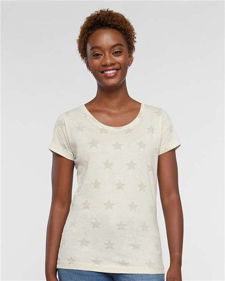 Code Five Women's Star Print Scoop Neck Tee - Code Five 3629 Code Five Natural Heather Star S