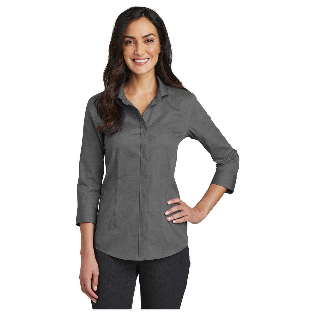 Ladies 3/4-Sleeve Nailhead Non-Iron Button-Down Shirt Joe's USA Womens Apparel