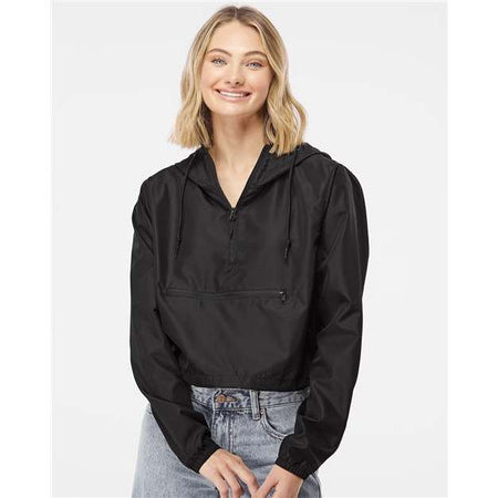 Independent Trading Co. Women's Lightweight Quarter-Zip Pullover Crop Windbreaker - Independent Trading Co. EXP64CRP Independent Trading Co. Black XS