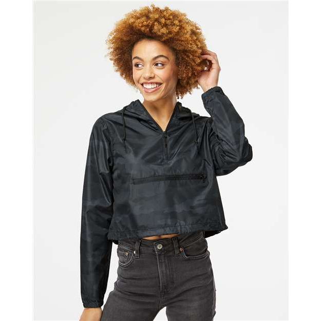 Independent Trading Co. Women's Lightweight Quarter-Zip Pullover Crop Windbreaker - Independent Trading Co. EXP64CRP Independent Trading Co. Black Camo XS