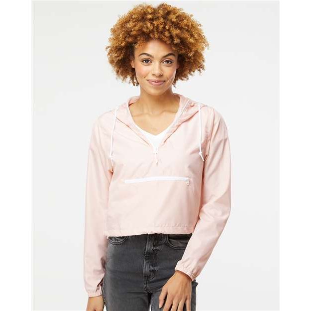 Independent Trading Co. Women's Lightweight Quarter-Zip Pullover Crop Windbreaker - Independent Trading Co. EXP64CRP Independent Trading Co. Blush/ White Zipper XS