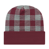 Cap America USA-Made Beanie RKP12 Plaid Knit Cap with Cuff