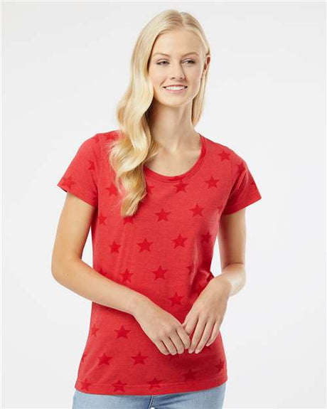 Code Five Women's Star Print Scoop Neck Tee - Code Five 3629 Code Five Red Star S