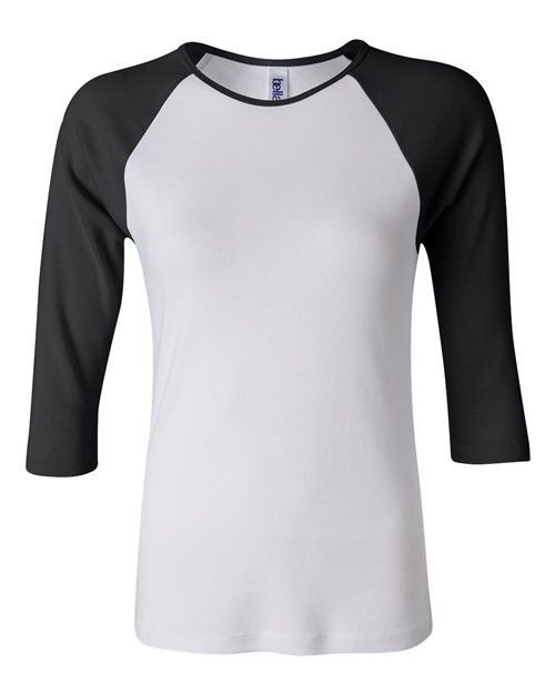 BELLA + CANVAS Women’s 1X1 Baby Rib Raglan Three-Quarter Sleeve Tee - BELLA + CANVAS 2000 BELLA + CANVAS