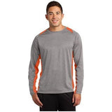 Men's Long Sleeve Heather Colorblock Contender Tee DRI-EQUIP Vintage Heather/Deep Orange X-Small