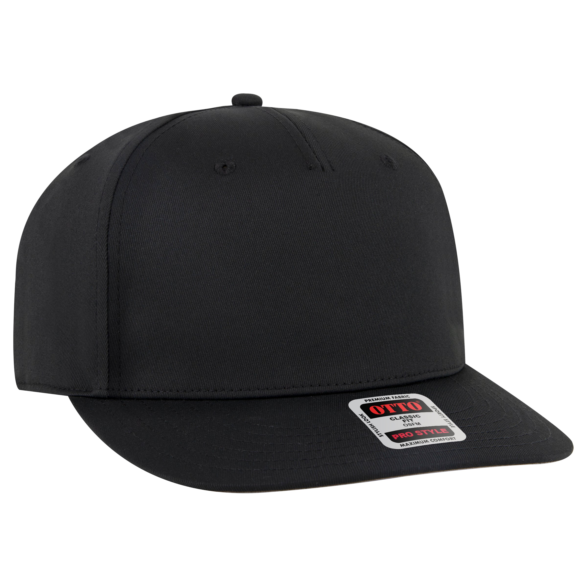 OTTO CAP 5 Panel Pro Style Snapback Hat OTTO 9305-1 Otto Cap 003 - Black OSFM - Adult