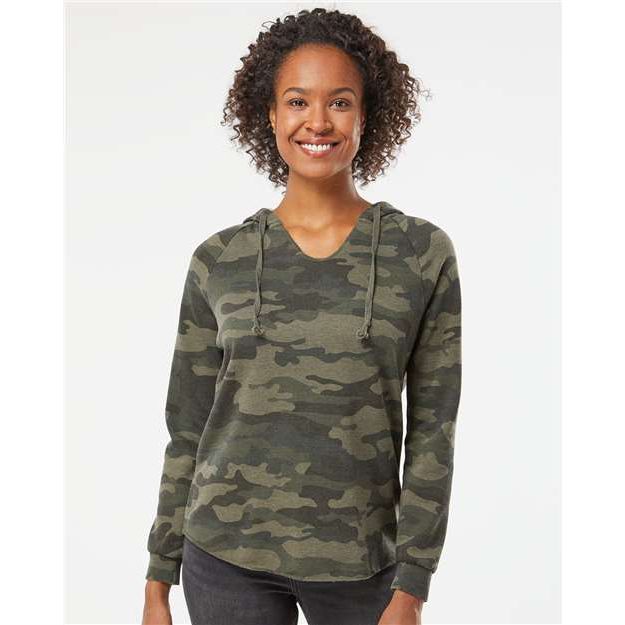 Independent Trading Co. Women’s Lightweight California Wave Wash Hooded Sweatshirt - Independent Trading Co. PRM2500 Independent Trading Co. Forest Camo Heather XS