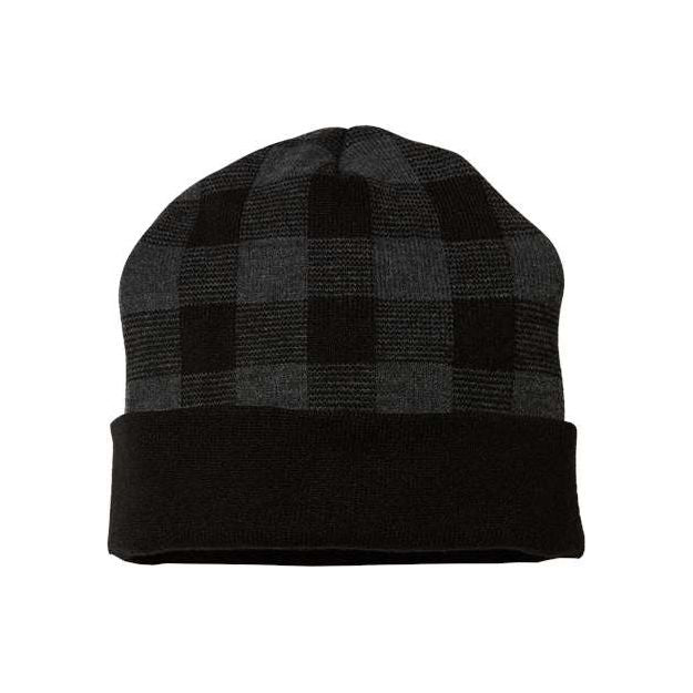 CAP AMERICA USA-Made Plaid Beanie - CAP AMERICA RKP12 CAP AMERICA Black/ Dark Heather Grey One Size