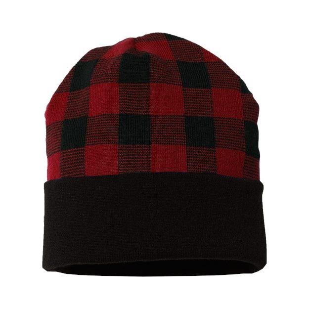 CAP AMERICA USA-Made Plaid Beanie - CAP AMERICA RKP12 CAP AMERICA Black/ True Red One Size