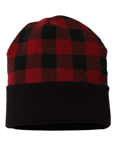 CAP AMERICA USA-Made Plaid Beanie - CAP AMERICA RKP12 CAP AMERICA Black/ True Red One Size