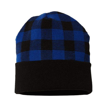 CAP AMERICA USA-Made Plaid Beanie - CAP AMERICA RKP12 CAP AMERICA Black/ True Royal One Size