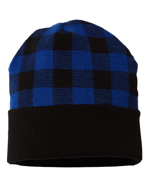 CAP AMERICA USA-Made Plaid Beanie - CAP AMERICA RKP12 CAP AMERICA Black/ True Royal One Size