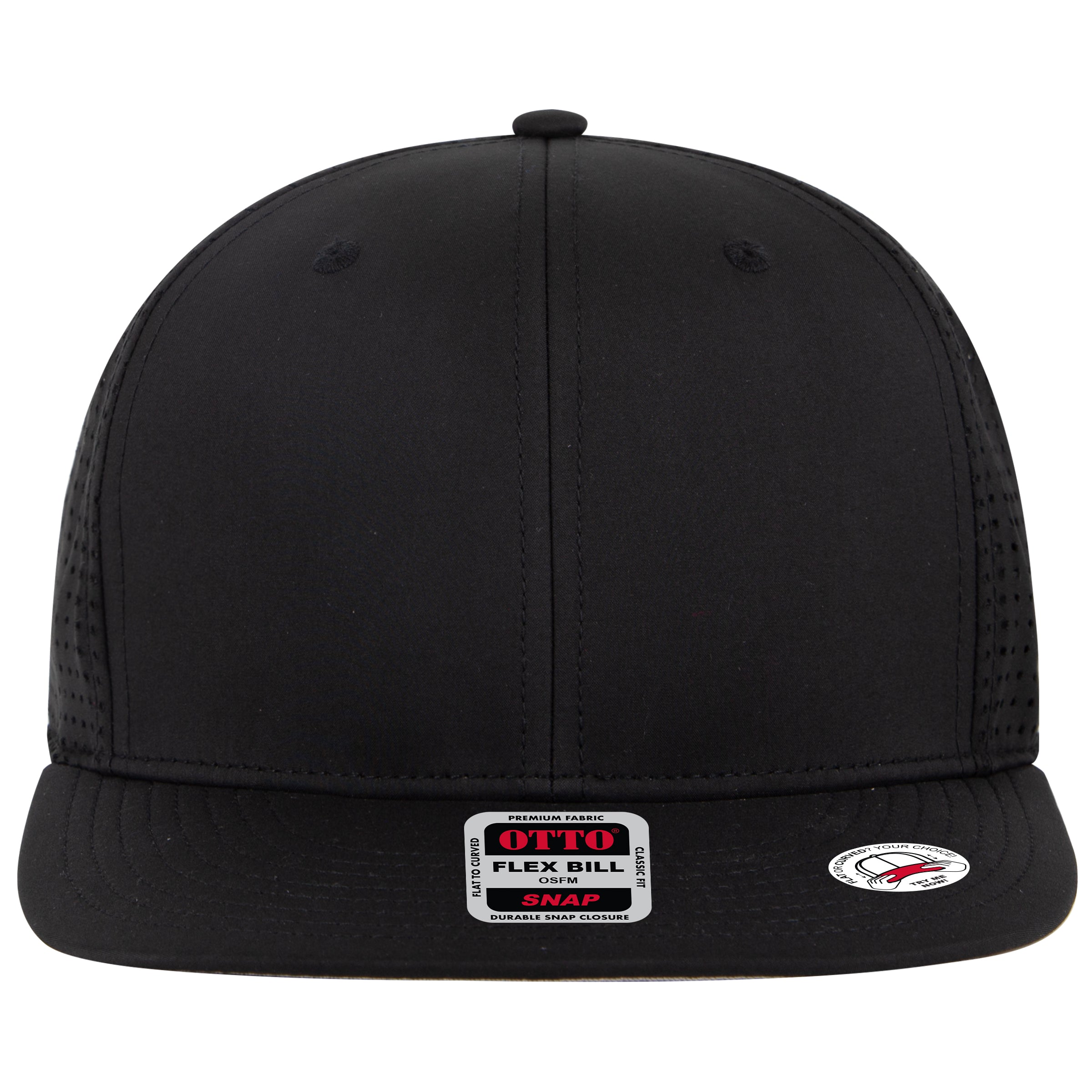 OTTO CAP "OTTO SNAP" 6 Panel Pro Style Snapback Hat OTTO 950-4 Otto Cap 003 - Black OSFM - Adult