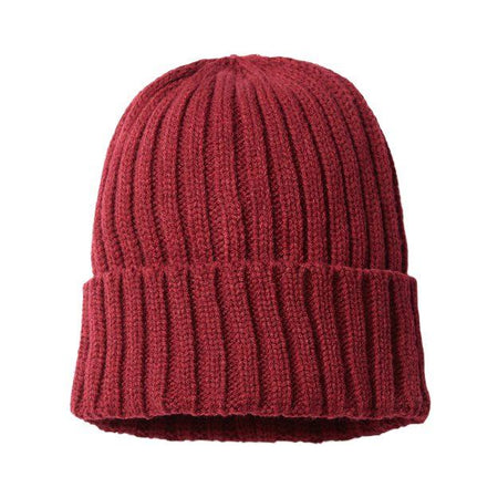 Atlantis Headwear Sustainable Cable Knit Cuffed Beanie - Atlantis Headwear SHORE Atlantis Headwear Burgundy One Size