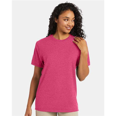 Hanes Perfect-T T-Shirt - Wow Pink Heather - Hanes 4980 Hanes Wow Pink Heather S